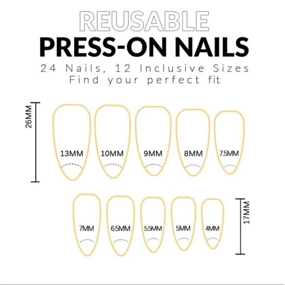 24 pcs Acrylic French Almond Press On Nail Set Reusable - Picture 7 of 8